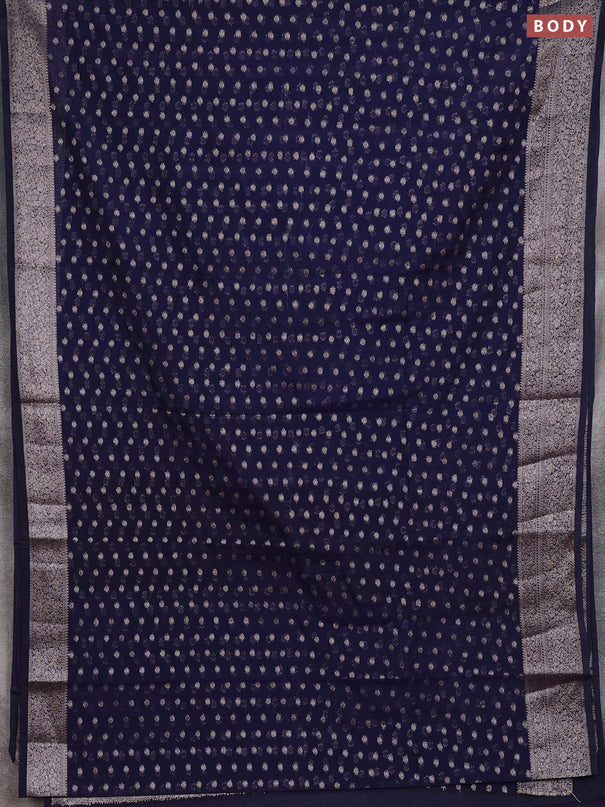 Semi chiniya silk saree navy blue with allover thread & zari woven buttas and woven border