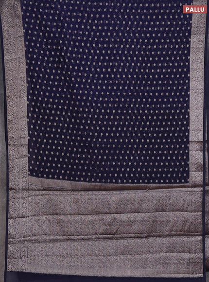 Semi chiniya silk saree navy blue with allover thread & zari woven buttas and woven border