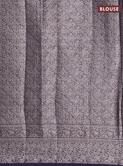 Semi chiniya silk saree navy blue with allover thread & zari woven buttas and woven border
