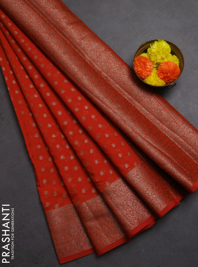 Semi chiniya silk saree rustic orange with allover thread & zari woven buttas and woven border
