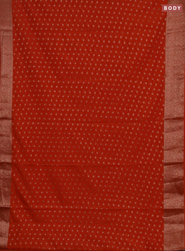 Semi chiniya silk saree rustic orange with allover thread & zari woven buttas and woven border