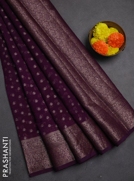 Semi chiniya silk saree purple with allover thread & zari woven buttas and woven border