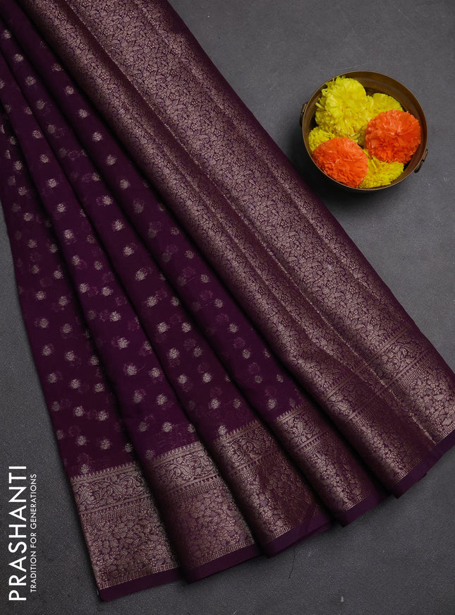 Semi chiniya silk saree purple with allover thread & zari woven buttas and woven border
