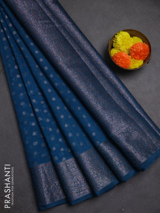 Semi chiniya silk saree cs blue with allover thread & zari woven buttas and woven border