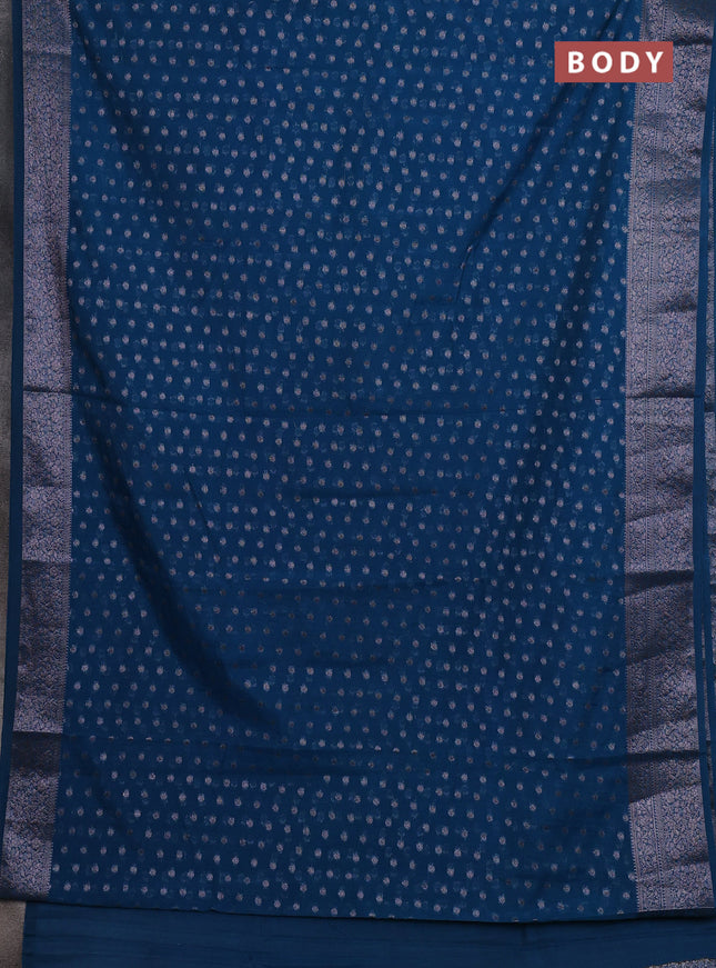 Semi chiniya silk saree cs blue with allover thread & zari woven buttas and woven border