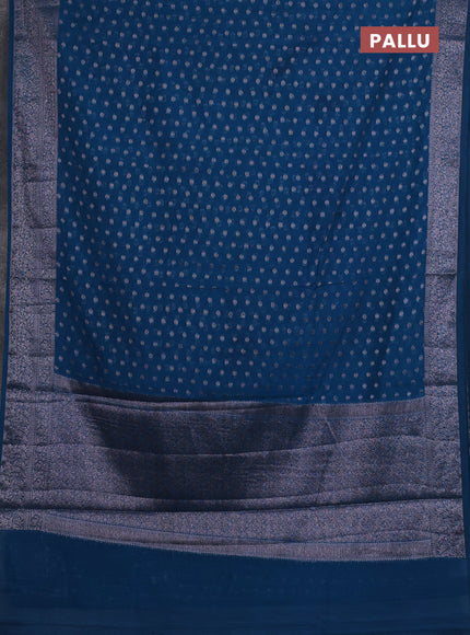Semi chiniya silk saree cs blue with allover thread & zari woven buttas and woven border