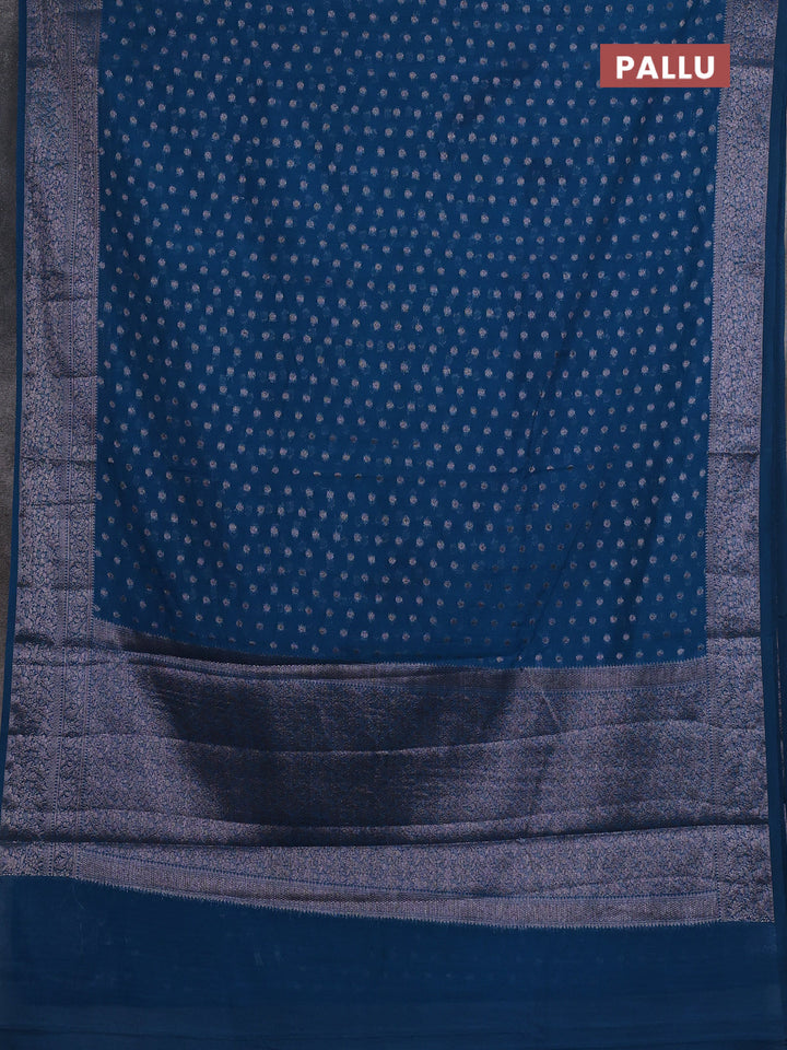Semi chiniya silk saree cs blue with allover thread & zari woven buttas and woven border