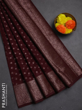 Semi chiniya silk saree deep wine with allover thread & zari woven buttas and woven border