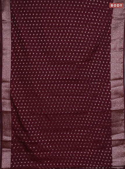 Semi chiniya silk saree deep wine with allover thread & zari woven buttas and woven border