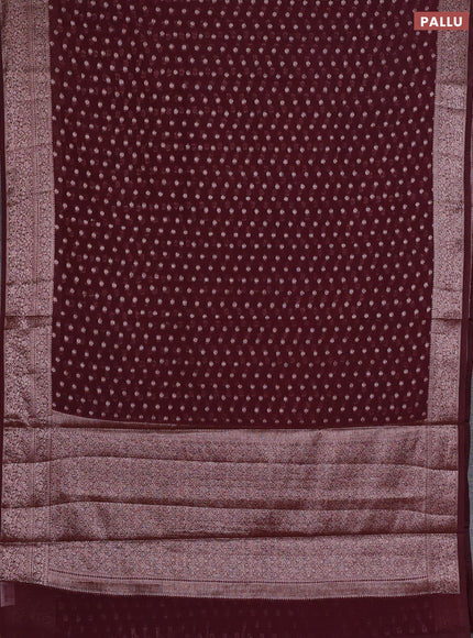 Semi chiniya silk saree deep wine with allover thread & zari woven buttas and woven border