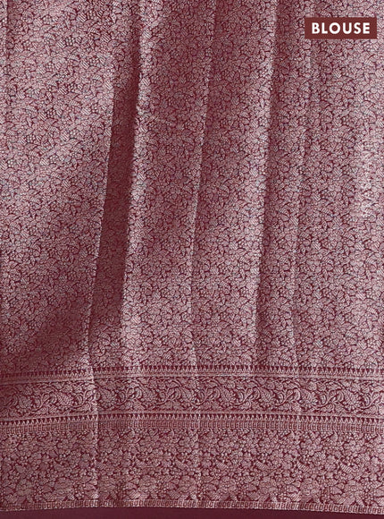 Semi chiniya silk saree deep wine with allover thread & zari woven buttas and woven border