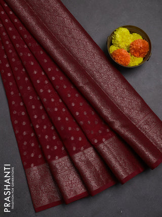 Semi chiniya silk saree red with allover thread & zari woven buttas and woven border