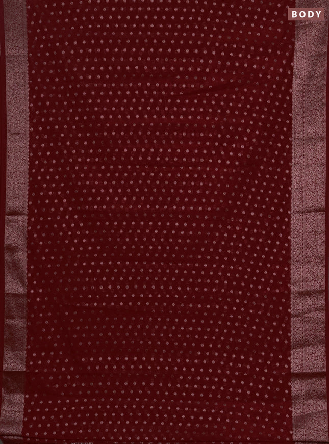 Semi chiniya silk saree red with allover thread & zari woven buttas and woven border