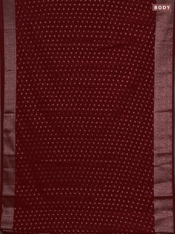 Semi chiniya silk saree red with allover thread & zari woven buttas and woven border