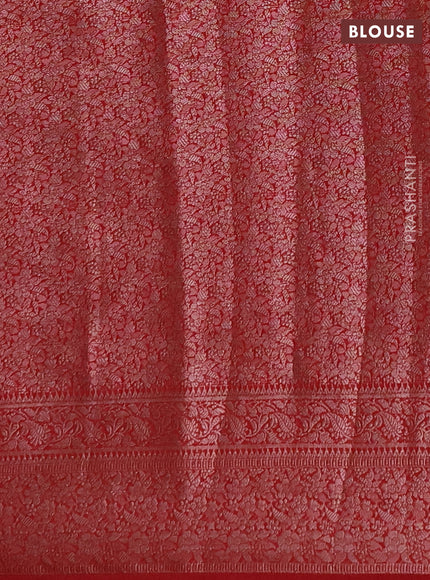 Semi chiniya silk saree red with allover thread & zari woven buttas and woven border