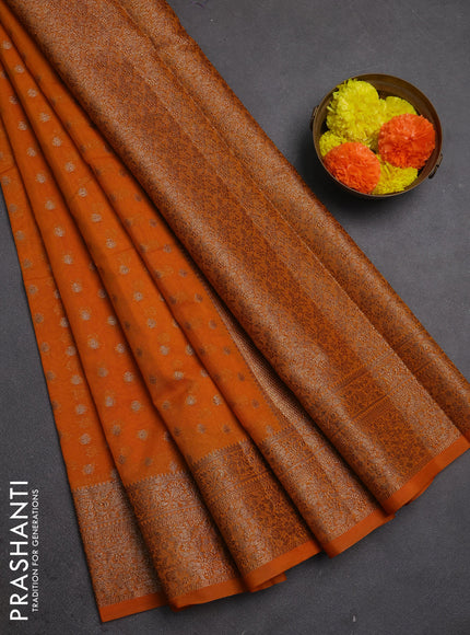 Semi chiniya silk saree mango yellow with allover thread & zari woven buttas and woven border