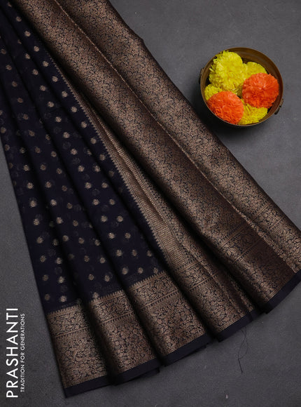 Semi chiniya silk saree navy blue with allover thread & zari woven buttas and woven border