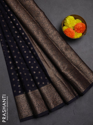 Semi chiniya silk saree navy blue with allover thread & zari woven buttas and woven border