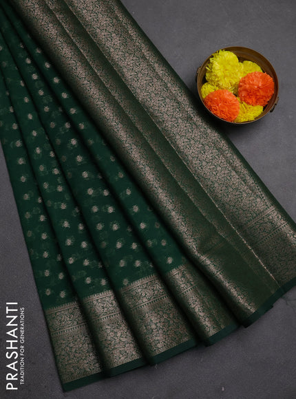 Semi chiniya silk saree green with allover thread & zari woven buttas and woven border