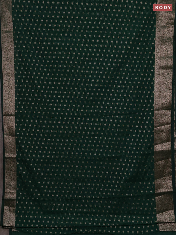Semi chiniya silk saree green with allover thread & zari woven buttas and woven border