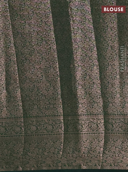 Semi chiniya silk saree green with allover thread & zari woven buttas and woven border