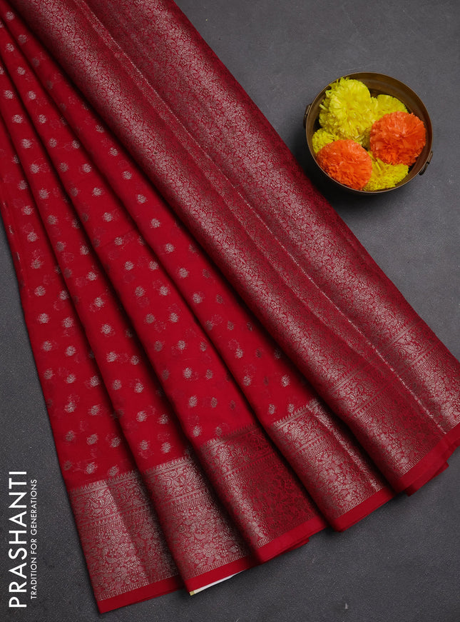 Semi chiniya silk saree pink with allover thread & zari woven buttas and woven border