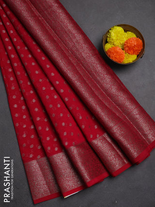 Semi chiniya silk saree pink with allover thread & zari woven buttas and woven border