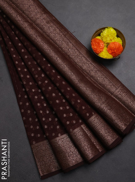 Semi chiniya silk saree coffee brown with allover thread & zari woven buttas and woven border