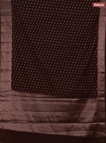 Semi chiniya silk saree coffee brown with allover thread & zari woven buttas and woven border