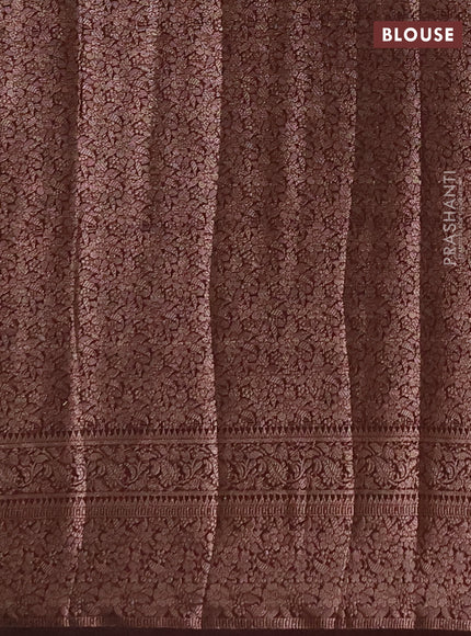 Semi chiniya silk saree coffee brown with allover thread & zari woven buttas and woven border