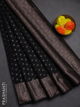 Semi chiniya silk saree black with allover thread & zari woven buttas and woven border