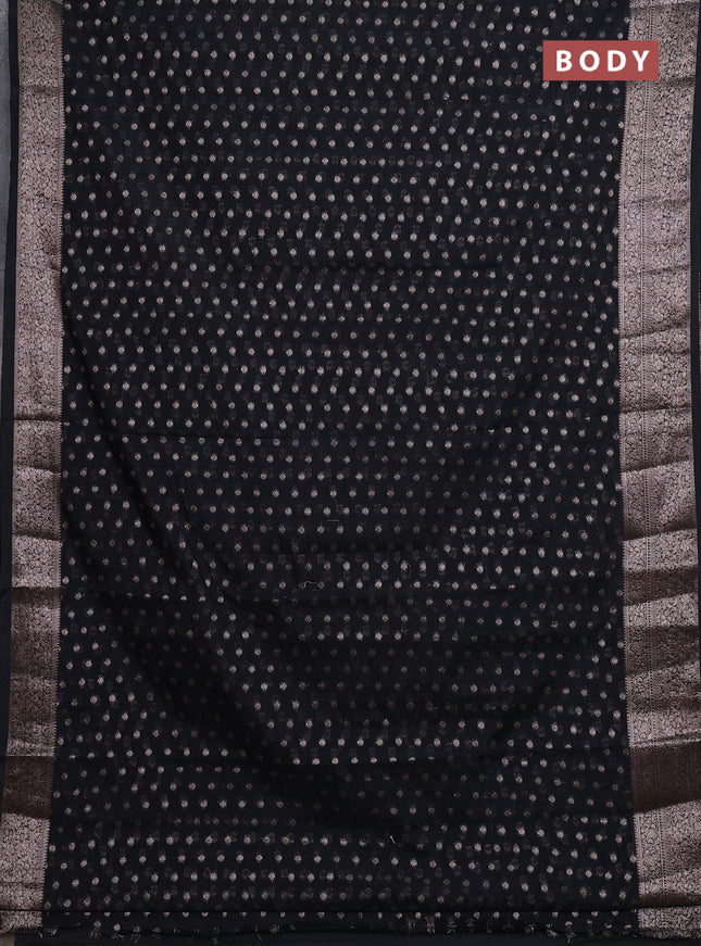 Semi chiniya silk saree black with allover thread & zari woven buttas and woven border