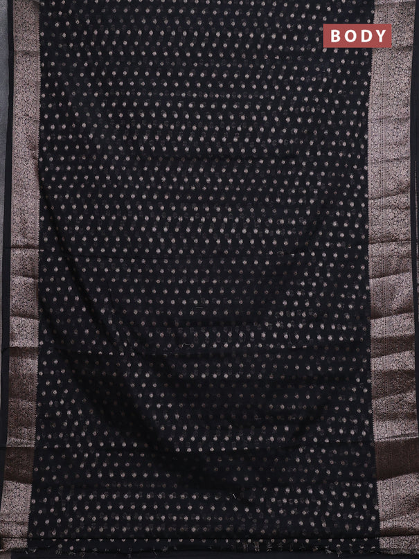 Semi chiniya silk saree black with allover thread & zari woven buttas and woven border