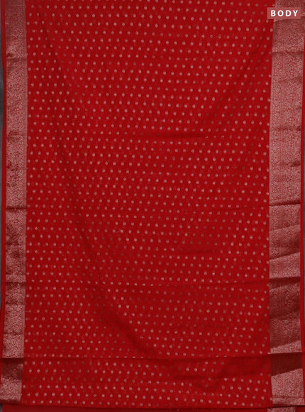 Semi chiniya silk saree red with allover thread & zari woven buttas and woven border