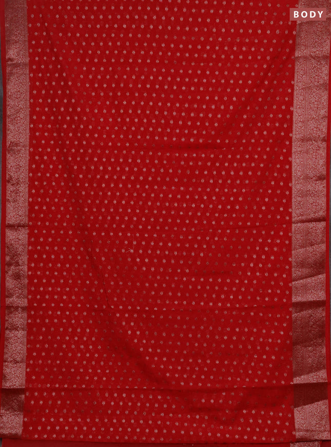 Semi chiniya silk saree red with allover thread & zari woven buttas and woven border