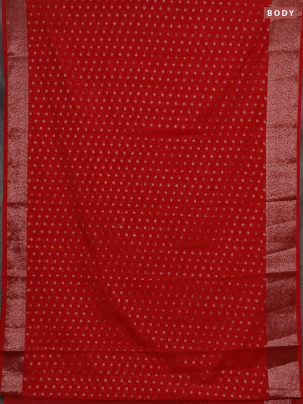 Semi chiniya silk saree red with allover thread & zari woven buttas and woven border