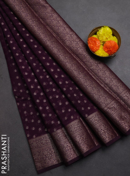 Semi chiniya silk saree purple with allover thread & zari woven buttas and woven border