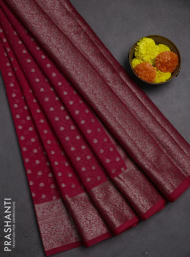 Semi chiniya silk saree pink with allover thread & zari woven buttas and woven border