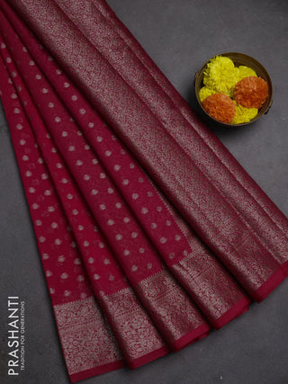 Semi chiniya silk saree pink with allover thread & zari woven buttas and woven border