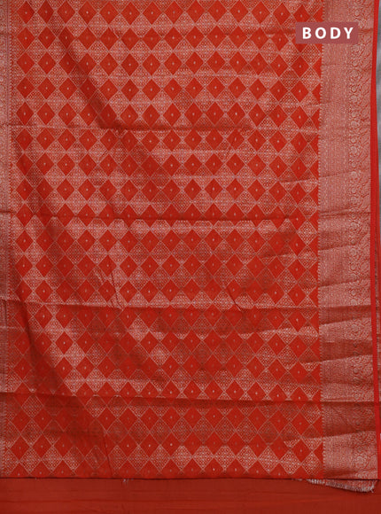 Semi chiniya silk saree rustic orange with allover thread & zari weaves and woven border