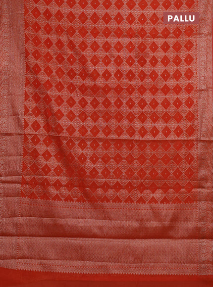 Semi chiniya silk saree rustic orange with allover thread & zari weaves and woven border
