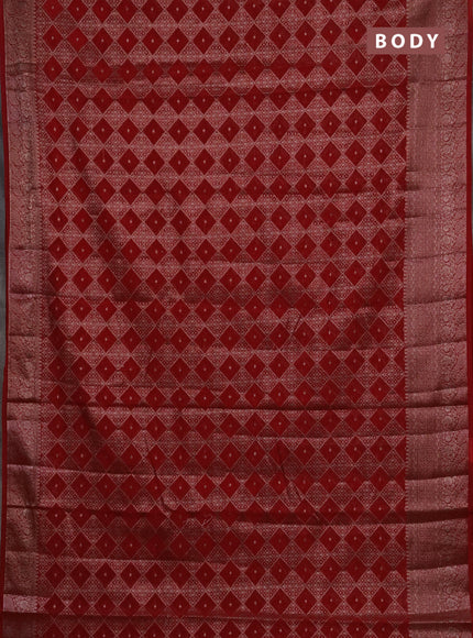 Semi chiniya silk saree red with allover thread & zari weaves and woven border