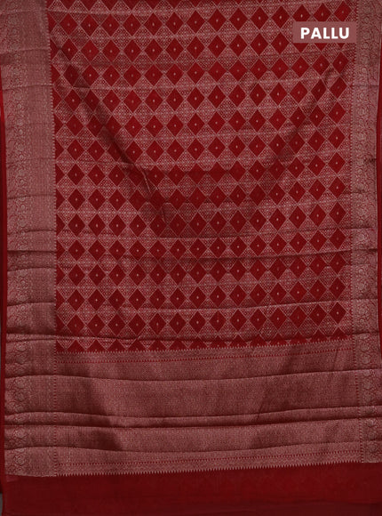 Semi chiniya silk saree red with allover thread & zari weaves and woven border