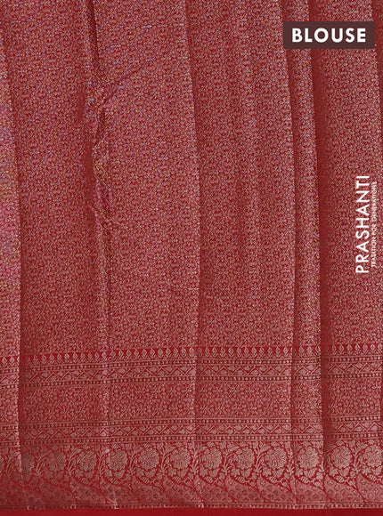 Semi chiniya silk saree red with allover thread & zari weaves and woven border
