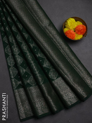 Semi chiniya silk saree bottle green with allover thread & zari weaves and woven border
