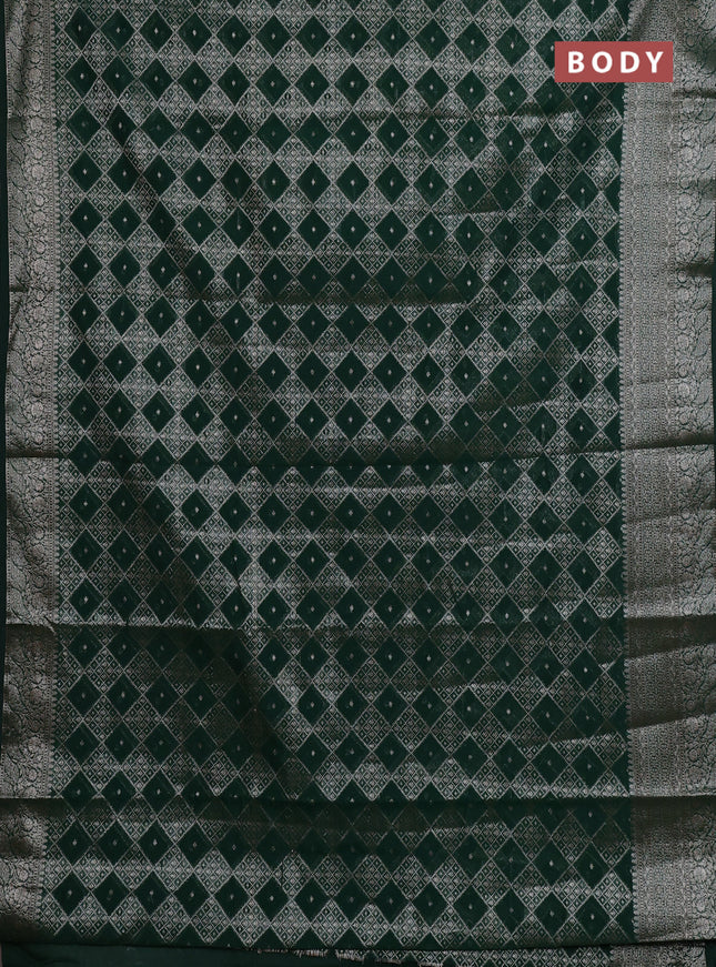 Semi chiniya silk saree bottle green with allover thread & zari weaves and woven border