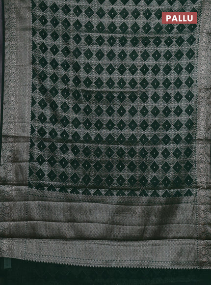Semi chiniya silk saree bottle green with allover thread & zari weaves and woven border
