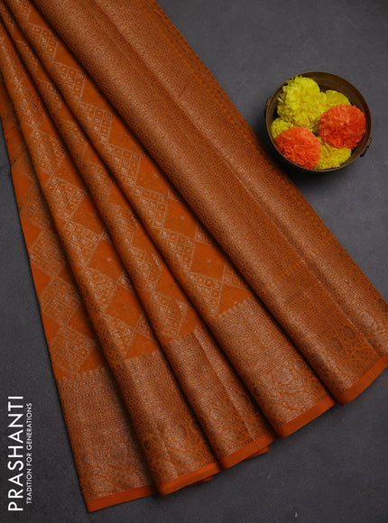 Semi chiniya silk saree mango yellow with allover thread & zari weaves and woven border