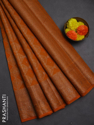 Semi chiniya silk saree mango yellow with allover thread & zari weaves and woven border