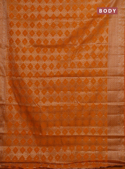 Semi chiniya silk saree mango yellow with allover thread & zari weaves and woven border